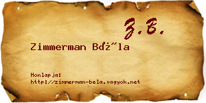 Zimmerman Béla névjegykártya